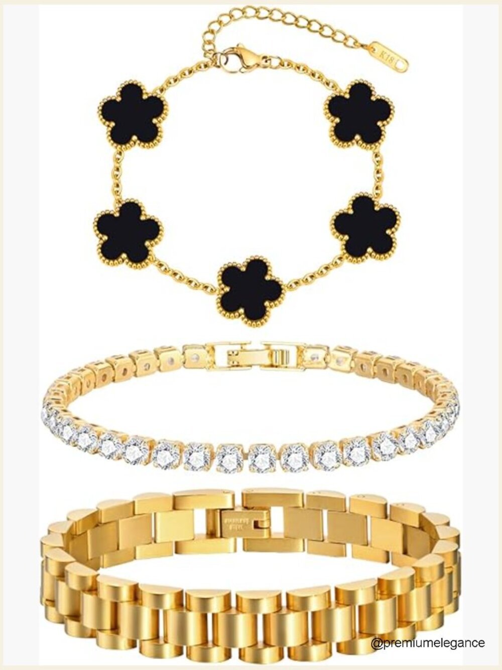 Stackable Gold Floral Bracelets Set - 3pcs 18k Gold Plated Non-tarnish